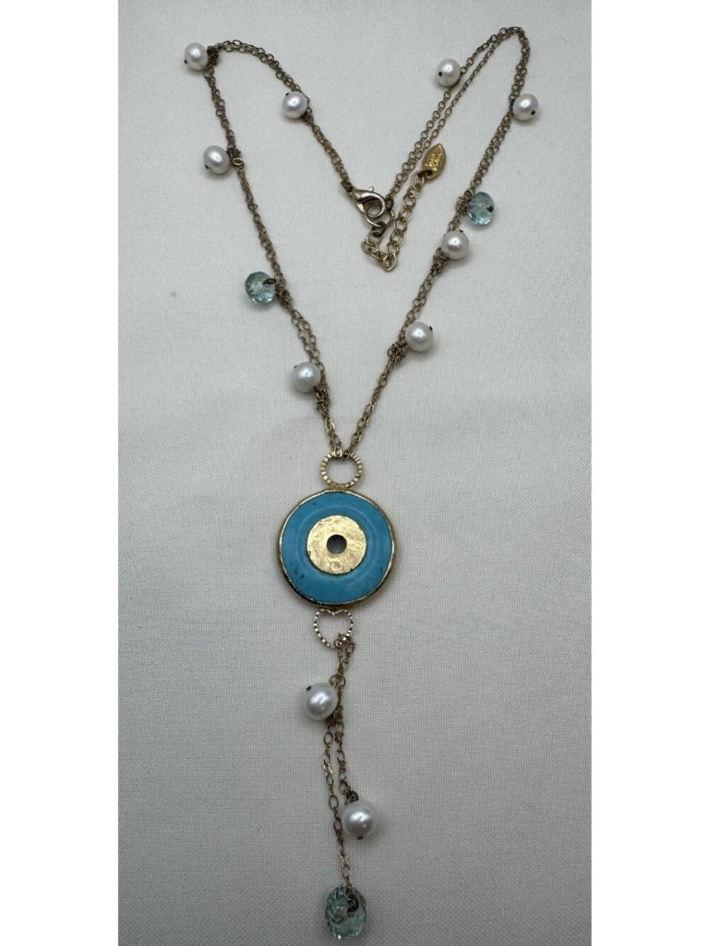 Inbal Mishan Turquoise Pearl Necklace Boho Artisan Statement Handmade